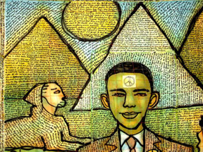 Obamaland #2: Speech in Egypt. detail, small view ©Susan Shie 2009.